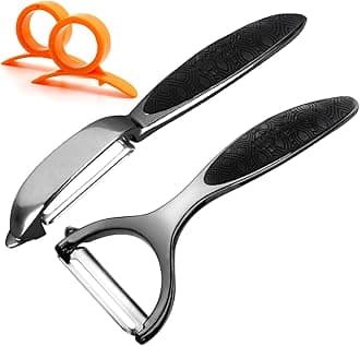 Vegetable Peeler, Potato Peelers for Kitchen Stainless Steel Multi-function Set Fruit Peeler For Kitchen and Household Tools Y & I Shape Swivel Blades with ​2 Orange Citrus Peelers(Black)