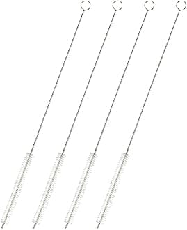 Juvale Straw Cleaner Brush - 12 In, Silver & White, 4-Pack - Stainless Steel Straw Cleaner Brush for Water Bottles & Pipes with Flexible Nylon Tip for Narrow Openings