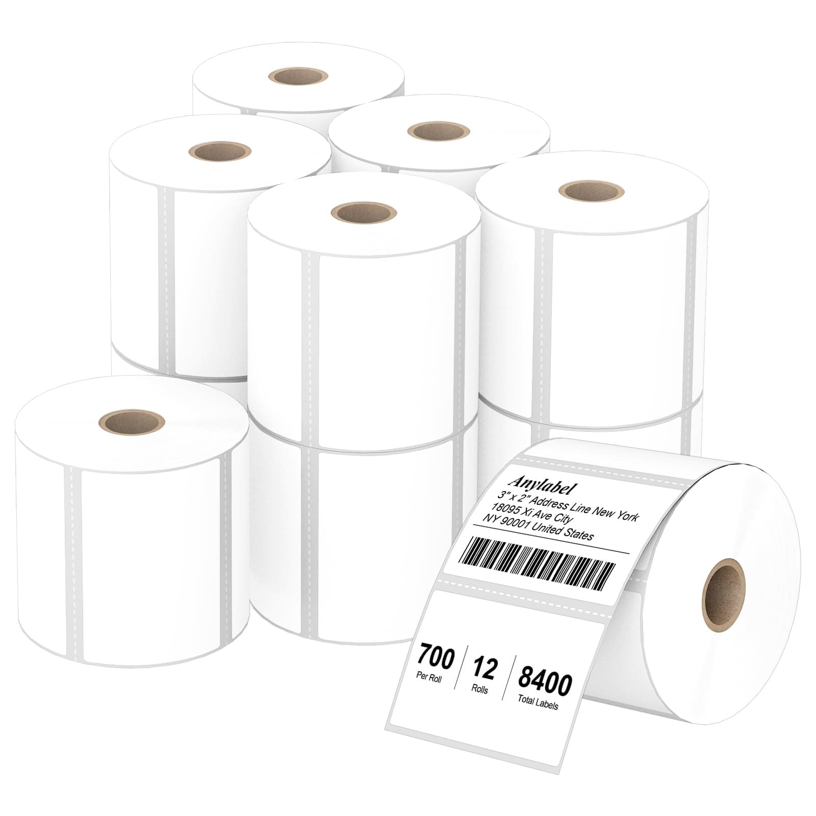 Compatible 3" x 2" Direct Thermal Labels Replacement for Barcodes Postage Address Shipping Compatible with Rollo & Zebra Desktop Printers Adhesive & Perforated (12 Rolls, 700 Labels/Roll)