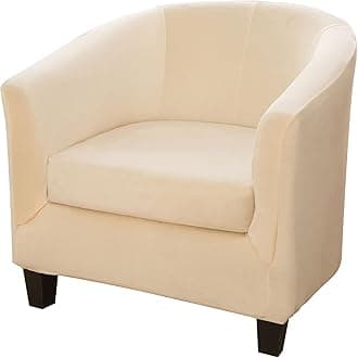 MIFXIN Tub Chair Slipcover 2-Piece Velvet Barrel Club Chair Covers with Cushion Cover Stretch Soft Washable Armchair Sofa Couch Furniture Protector for Living Room Hotel Counter (Beige Yellow)