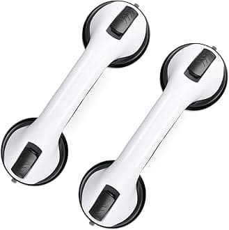 Grab Bars for Bathtubs and Showers, 2 Pack Shower Handle 12 Inch Strong Suction Shower Bar, Safety Bars for Shower Chair, Bathroom Grab Bar for Senior Black White