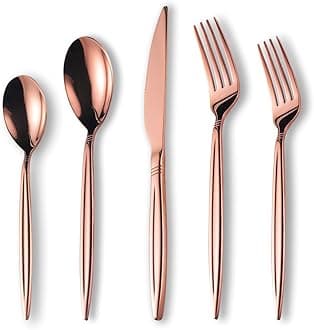 Berglander Titanium Gold Plating Flatware Set 20 Pieces, Stainless Steel Golden Flatware Set, Gold Silverware Set Service For 4 Rose Gold BL386R20