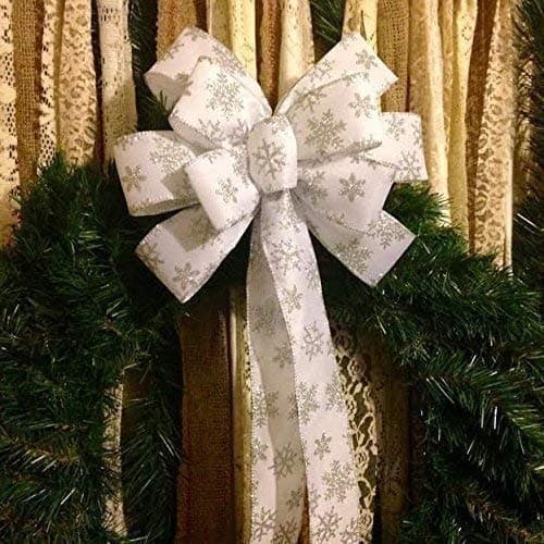 Winter White Glittered Snowflake Wreath Bow Large