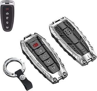 Heavy Key Fob Cover Case Protector for Ford, Keychain, Accessories for Ford C-Max Edge Escape Expedition Explorer Flex Focus Taurus Lincoln MKS MKT MKX Navigator (Model-C Silver)