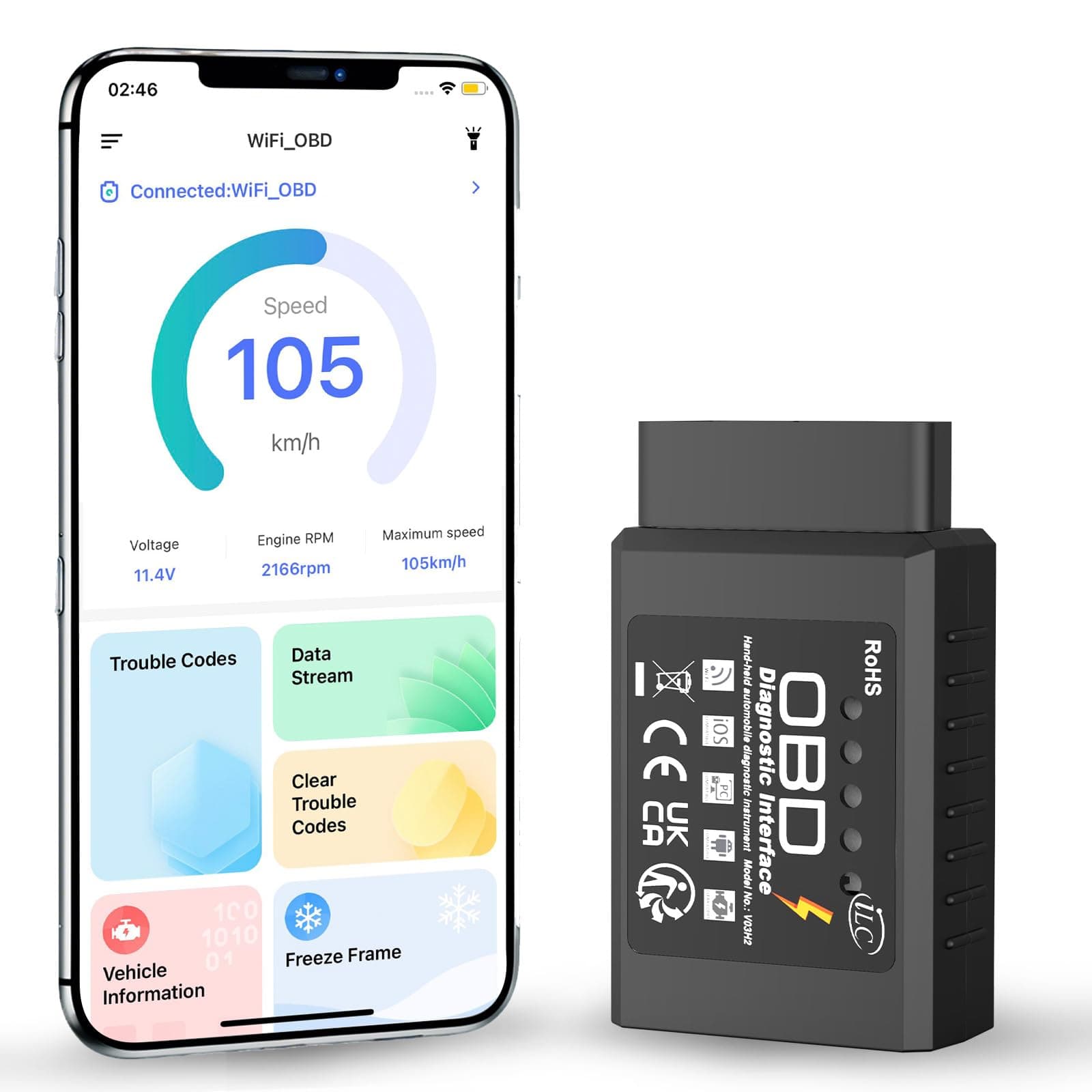 OBD2 OBD Wireless Car Code Reader Scan Tool - Connects Via WiFi With Any IOS, Android & Windows Device -Features A 3000 Code Database