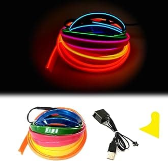 El Wire Mutilcolor Interior Car LED Strip Lights,3M Neon Wire USB 5V with Fuse Protection for Automotive Interior Decoration, with 6mm Sewing Edge