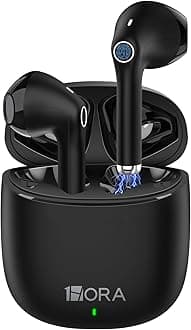 1 Hora Wireless Earbuds, Bluetooth 5.3 Ear Buds with Charging Case, Clear Calls, Deep Bass, Touch Control, Lightweight in-Ear Headphones Compatible with iPhone Android