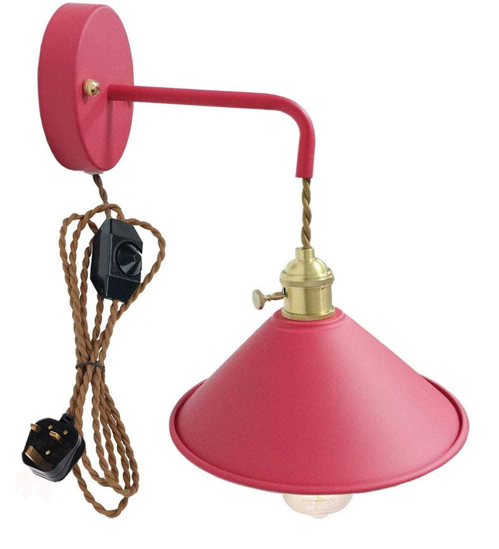 FSLiving Plug-in Dimmable Wall Light with 5.9ft Plug-in Cord, Cable and Dimmer Switch,Pink Macaron Candle Wall lamp for Bedside lamp Bathroom Vanity Lights E27-Bulbs not Included