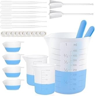 Silicone Resin Measure Cups Tool Kit, Suzzam 450&100ml Silicone Measuring Cups,Stir Sticks,Silicone Color Cup,Mixing Paddle, Pipettes,Finger Cots for Resin,Jewelry Making,Reusable&Easy Clean