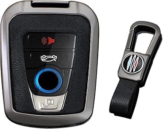 KUNIO PU Leather+Zinc Alloy 4 Button Smart Key Fob Cover Case Fit for BMW 2014-2019 I3 2014-2020 I8 Keyless Key Holder with Leather Keychain Car Accessory C Gun Black