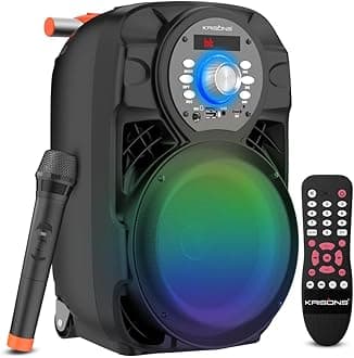 Krisons Star 100W Bluetooth Party Speaker with Built In wheels, Immersive Visual Display, Personalized Karaoke, Push Control - Volume, bass, treble and echo adjustments, Versatile Connectivity Options