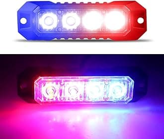 Raryloy LED Emergency Strobe Flashing Grille Strobe Lights for Trucks 4LED Surface Mount Strobe Warning Emergency Flashing Red&Blue Light For Car Truck Van Off Road Vehicle ATV SUV