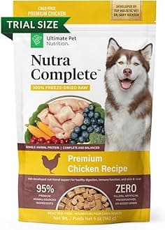 ULTIMATE PET NUTRITIONULTIMATE PET NUTRITION Nutra Complete Freeze Dried Raw Dog Food, Veterinarian Formulated with Antioxidants, Prebiotics & Amino Acids (5 Ounce, Chicken)
