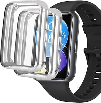 [2 Pieces] Case Compatible with Huawei Watch fit 2, Black High Transparency All-Round Protective Case with Screen Protector, [Anti-Smudge] [Scratch-Resistant] TPU Protective Case-Silver