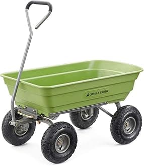 600 Pound Capacity Heavy Duty Poly Yard Garden Steel Quick Dump Utility Wheelbarrow Wagon Trolley Cart with Straight Pull Handle, Green