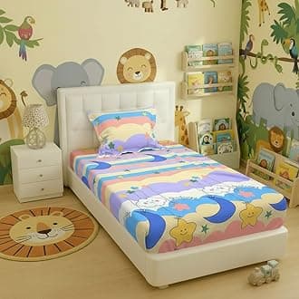 Filymore Kids Good Night Single bedsheet with one Pillow Cover Made with Microfiber (Size 90x60) (Pillow Size 18x28) (Colour-Beige)