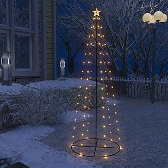 5.9FT LED Light Show Christmas Cone Tree, Xmas Lighted Cone Artificial Tree Decor with Star Topper Lights for Yard Patio Garden, Warm White 100 LEDs Decoration 27.6"x70.9"