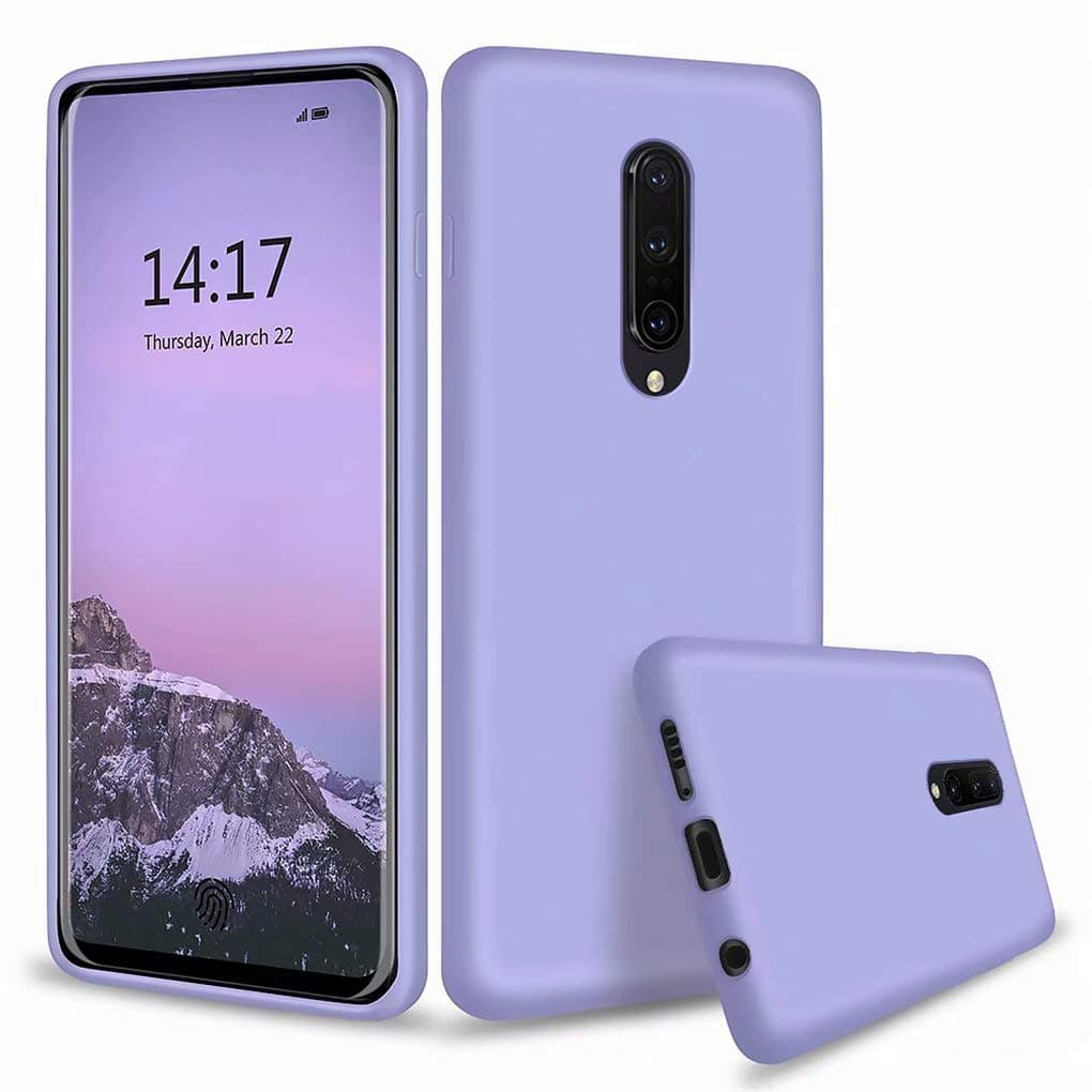 NiaCoCo Compatible with OnePlus 7 Pro Case Ultra Thin Shockproof Liquid Silicone Soft Gel Rubber Microfiber Stripe Protector Case (Blue Purple)