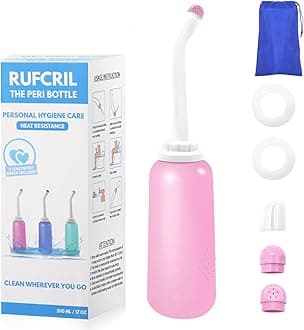 RUFCRIL Portable Travel Bidet with Carry Bag, TPE Material for High Temperature Resistance, 500ml Capacity with 2 Sealing Rings, Essentials for Postpartum Perineal Care,Hemorrhoid Treatment(Pink)