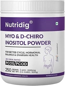 Nutridig® PCOS Care 2050mg Myo-Inositol & D-Chiro Inositol Powder for Women – 40:1 Ideal Ratio | Naturally Hormone Balance & Healthy Ovarian Support for Women – 250g