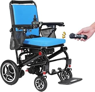 DX07 All Terrain Foldable Electric Wheelchairs for Adults - Powerful 500W Motor - 12 mi Cruise Range - Detachable Airline Friendly Battery Supports up to 265 lbs (Blue)