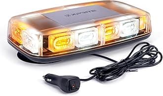 Xprite Upgraded 12" 72LED Rooftop Mini Strobe Lights, Emergency Safety Flashing Beacon Light Bar with Magnetic Base for 12V-24V Construction Vehicles, Trucks, Snow Plow, Postal Car (Mix White/Amber)
