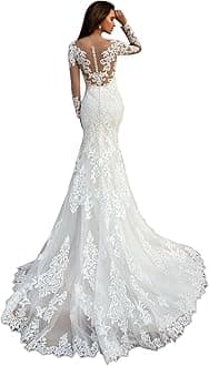 Beach Wedding Dresses for Bride 2025 Long Sleeve Lace Boho Bridal Gowns for Women WDW001