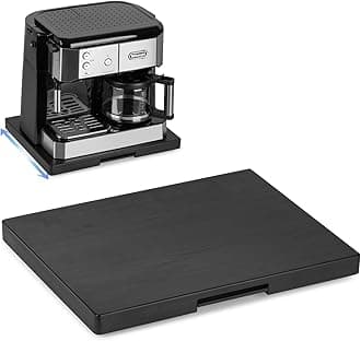 Appliance Slider, Wooden Sliding Tray for Coffee Maker, Coffee Pot Slider for Counter, Kitchen Caddy Rolling Tray (Classic Black- Wide)