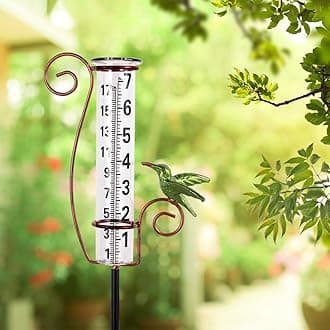 Rain Gauge Outdoor,Hummingbird Rain Gauges with 7" Capacity Glass Tube,Large Clear Numbers Rain Measuring Tool for Garden Yard Lawn Decor