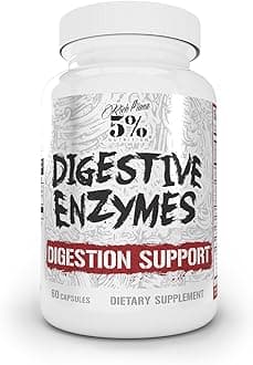 5% Nutrition Rich Piana Digestive Enzymes w/Vitamin B Complex | Enzymes for Protein, Carb, Fat, Fiber & Lactose Breakdown | Betaine, Bromelain, Papain (Papaya), Lipase, Lactase, 60 Veg Caps (30 Svgs)