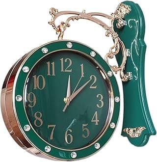 Modern Luxury Double Sided Wall Clock Silent Gold Clocks Wall Home Decor Luxury Living Room Decoration Home Design Gift(Green)