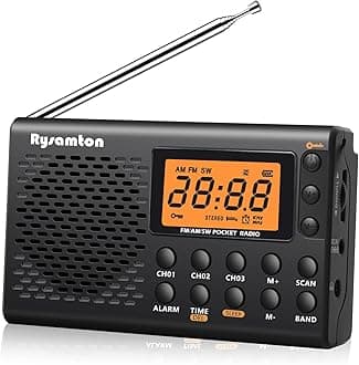 Portable AM/FM/Shortwave Radio, Batteries Operated Pocket Radios, Large Digital Display, Clock Radio with Alarm and Sleep Function, Earphone Included