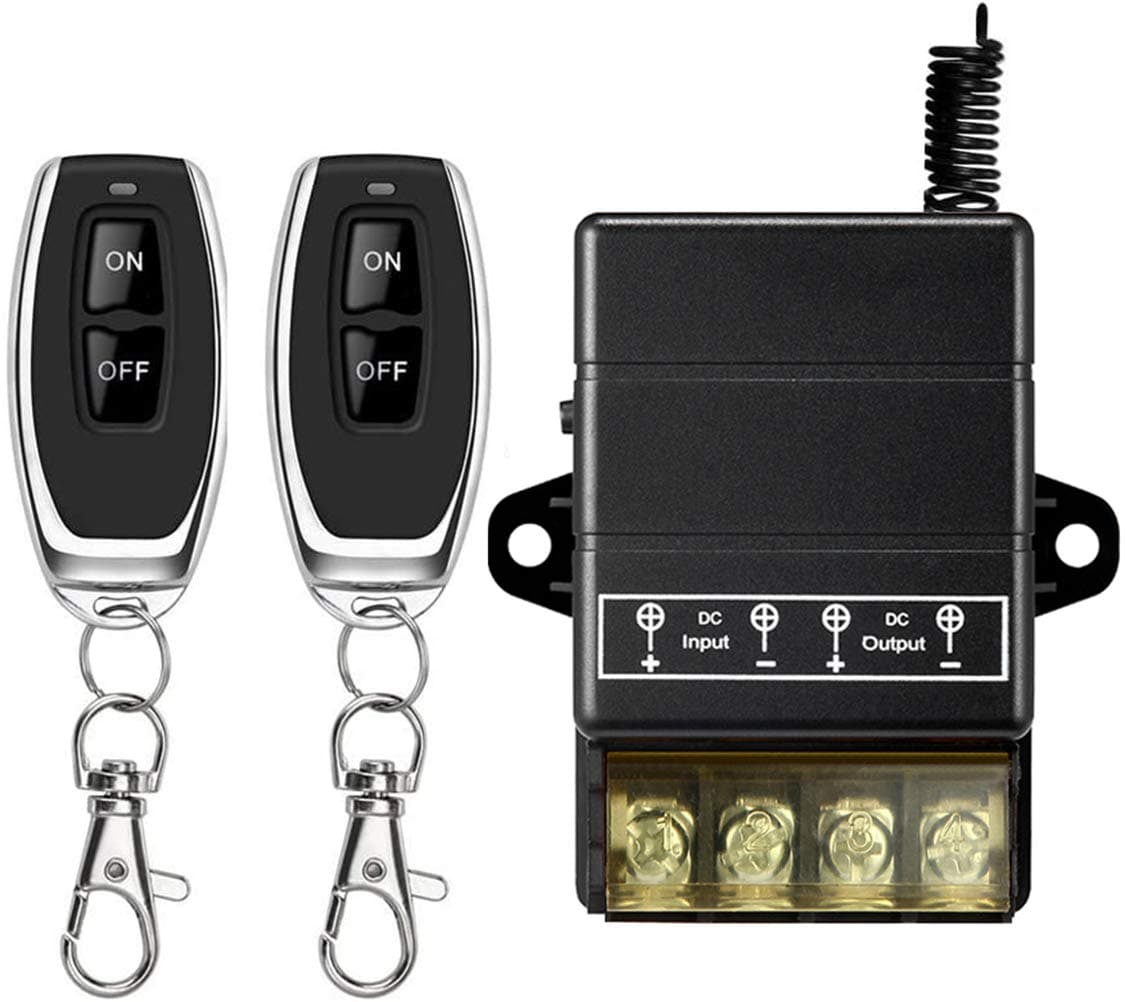 donjon VONVOFF Wireless Remote Switch with 328ft Long Range DC 12V/24v/48v/72V Switch for Anti-Theft Alarms, Security Systems Roller Lind Door, Motor Cycles etc (Black)