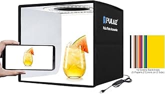PULUZ Mini Photo Studio Light Box, Portable Folding Photography Light Booth, CRI>95, 96pcs LED Light+6 Kinds Double-Sided Color Backdrops for Small Products(9.8 x 9.8 inch)