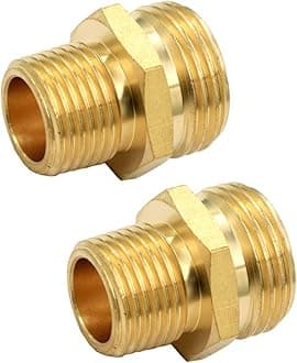 3/4” GHT Male x 1/2” NPT Male Connector, Brass Garden Hose Fitting, Adapter, Industrial Metal Brass Garden Hose to Pipe Fittings Connect (2 Pack)