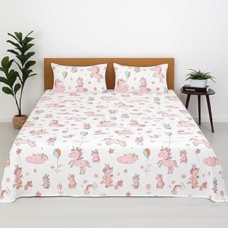 Cottington Lane Microfiber Printed Bedsheet for Double Bed – Includes Pillow Covers – 90x100 Inches – Pink Unicorn Pattern