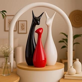 Xtore® Home Decor Lucky Deer Statue Family Piano Finish Ceramic Figures - (Set of 3, Red Black, White)