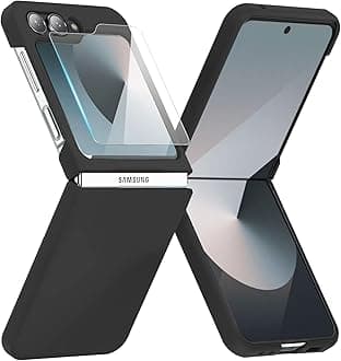 for Samsung Galaxy Z Flip 7 FE/Z Flip 6 Case with Screen Protector, Slim-Thin Hard PC ZFlip6 Phone Case Cover,Anti-Scratches Shockproof Protective Cases for Samsung Galaxy Z Flip6 5G, Black