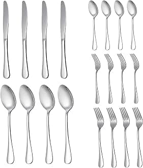Arabest 20 Piece Silverware Flatware Set, Stainless Steel Utensils Service set for 4,Mirror Polished Cutlery Set,Dishwasher Safe Knife Fork Spoon Tableware set (Silver, Set A)