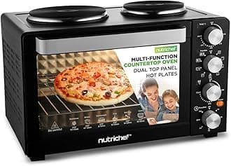 Nutrichef 2-in-1 Convection Oven & Cooker - 30 Quart, 1500W Multi-Function Kitchen Oven with Dual Hot Plates, 7 Cooking Modes Including Rotisserie, Broil, Bake - 19.6 x 16.0 x 13.5 Inches