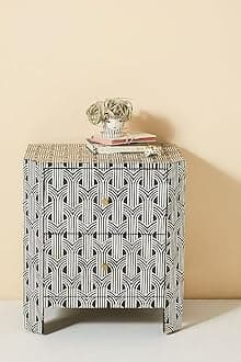 Quick Artsy Sprinkle Midtown Bone Inlay Nightstand | Handcrafted Black Bedside Table with Unique Inlay Design Length: 55.88 cm Depth: 40.64 cm Height: 60.96 cm