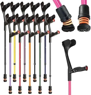 Flexyfoot Shock Absorbing Comfy Grip Adjustable Crutch - Pink - Right Handed | Improves Safety, Improves Comfort, Reduces Shocks & Jarring