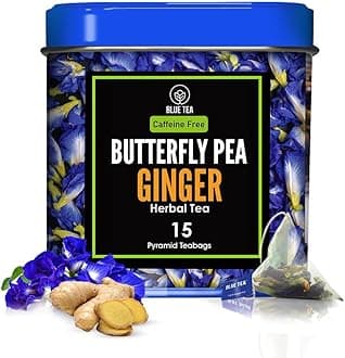 BLUE TEA - Butterfly Pea Flower Ginger - 30 Tea Bags | ANTIOXIDANT RICH | Aparajita - Shankhpushpi | Detox Tea - Flower Based - Herbal Tea - Caffeine Free | Featured In Shark Tank | Tin Pack