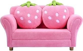 Costzon Kids Couch, Double Seat Pink Children's Sofa with 2 Strawberry Pillows, Toddler Armrest Chair for Bedroom, Living Room, Large Soft for Kids Loveseat Toy for Baby Girls Preschool Gifts Presents