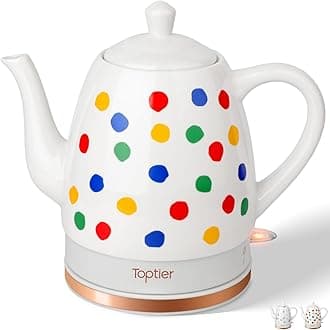 Toptier Electric Ceramic Tea Kettle, Boil Water Quickly and Easily, Detachable Swivel Base & Boil Dry Protection, Carefree Auto Shut Off, 1.5 L, Dot