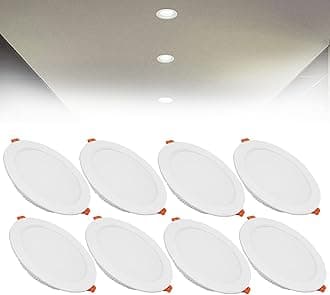 12W LED Recessed Ceiling Spotlights, 6000K Cold White Ultra Slim Panel Light, Cut Φ110-130mm, AC110-240V Round Downlights for Living Room Office, 8 Pack