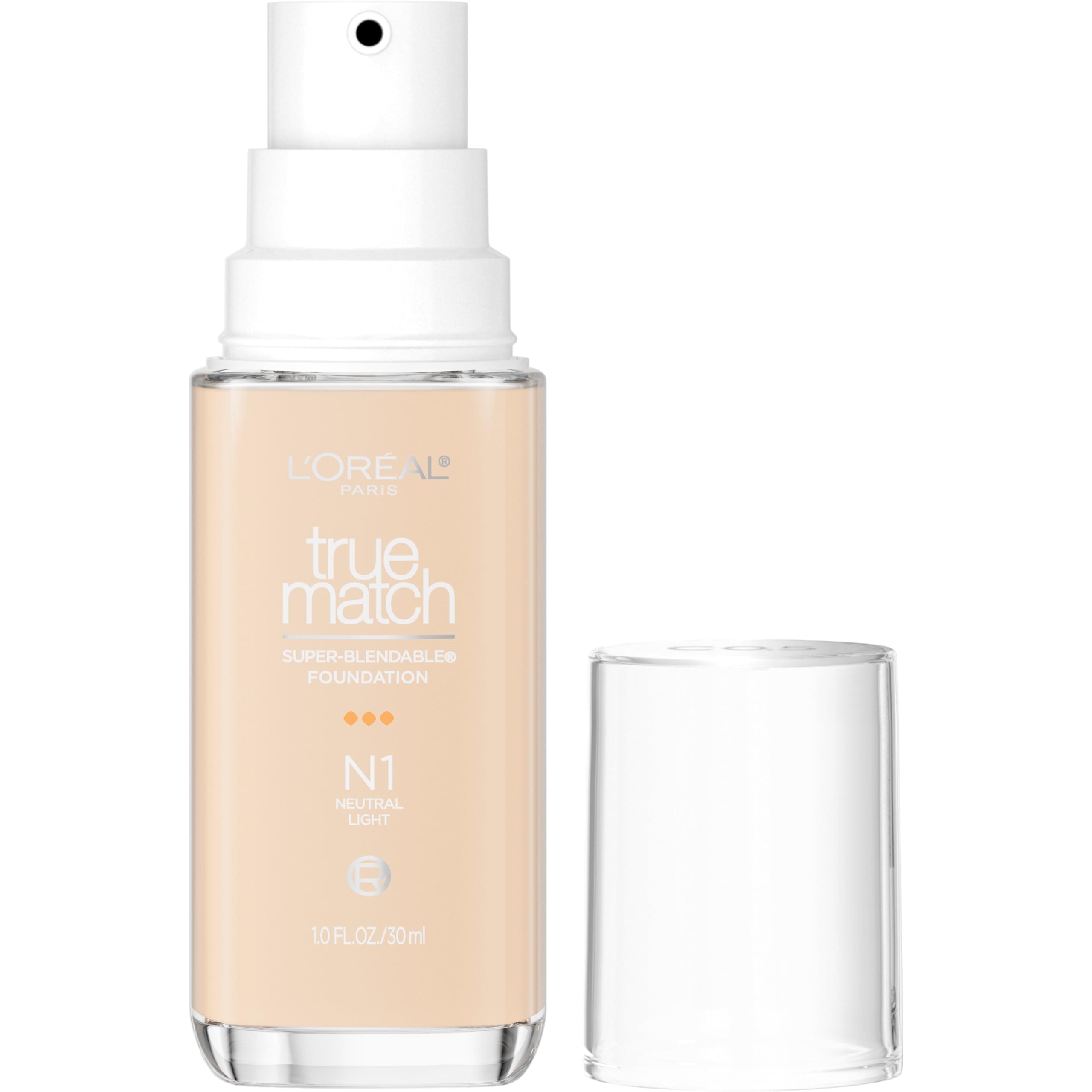 L'Oreal Paris True Match Super-Blendable Foundation, Medium Coverage Liquid Foundation Makeup with SPF 17, N1 Light, 30 fluid ml