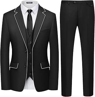WULFUL Men's 3 Piece Slim Fit Suit Set Two Button Blazer Jacket Vest Pants Tuxedo Set for Party, Wedding and Business