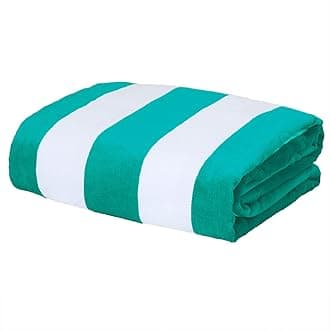 Exclusivo Mezcla Cotton Oversized 35x70 Inches Cabana Stripe Beach Towel, Super Absorbent Soft Plush Pool Bath Towel (Turquoise)