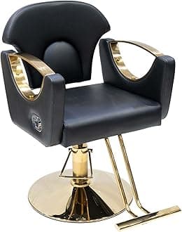 MEISHIDA Ladies Salon Chair Reclining Swivel & Hydraulic Chair Heavy Duty Hair Styling Chair for Beauty Salon, Spa Equipment (Black-Gold)